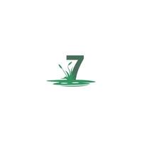 Number 7 behind puddles and grass template vector