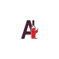 letra a con vector de logotipo de icono de botella de vino