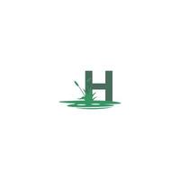 letter H behind puddles and grass template vector