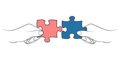 Hands hold puzzles to cross-connect. vector