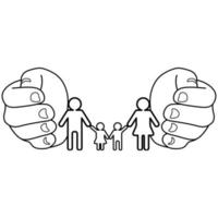 Hands holding family. Line art. vector