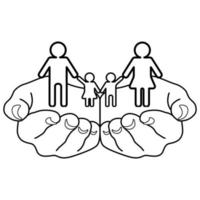 Hands holding family. Line art. vector