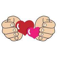 Hands hold two Hearts. vector