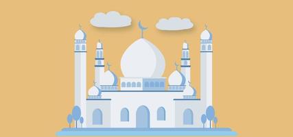 mezquita cortada en papel y silueta de nube para ramadán vector