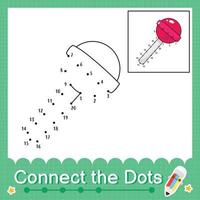Connect the dots counting numbers 1 to 20 puzzle worksheet with lollipop vector