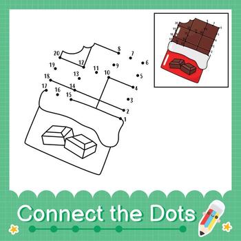 Connect the dots counting numbers 1 to 20 puzzle worksheet with chocolate vector