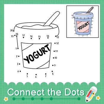 Connect the dots counting numbers 1 to 20 puzzle worksheet with yogurt vector