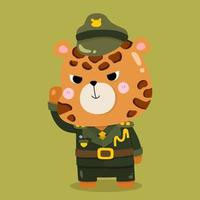 Cute Jaguar Animals cartoon illustrations working job Soldier vector
