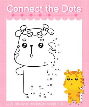 Connect the dots counting numbers 1 to 20 puzzle worksheet with cute Animals vector