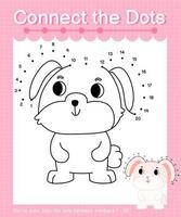 Connect the dots counting numbers 1 to 20 puzzle worksheet with cute Animals vector