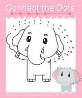 Connect the dots counting numbers 1 to 20 puzzle worksheet with cute Animals vector