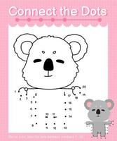 Connect the dots counting numbers 1 to 20 puzzle worksheet with cute Animals vector