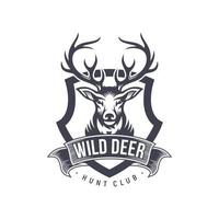 Vintage deer hunter logo design template vector