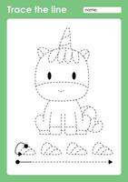 Trace the line and coloring with cute baby animal Unicorn vector