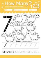 Numbers tracing template with the number seven vector