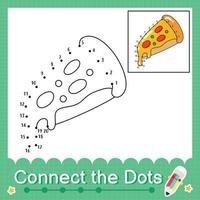 Connect the dots counting numbers 1 to 20 puzzle worksheet with pizza vector