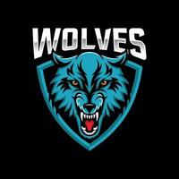 diseño de logotipo de mascota de vector de lobo con un estilo de concepto de ilustración moderno para la impresión de insignias, emblemas y camisetas. ilustración de lobo enojado para el equipo de deporte y e-sport