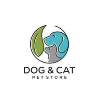 plantilla de diseño de logotipo de tienda de mascotas vectorial. etiqueta de ícono animal moderno para tienda, clínica veterinaria, hospital, refugio, servicios comerciales. fondo de ilustración plana con perro y gato vector