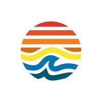 logotipo del paisaje de la isla de playa. vector de diseño de logotipo de playa. logo de playa al aire libre verano viajes sol vector stock