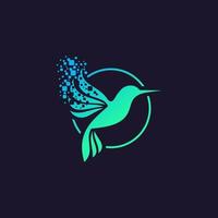 Hummingbird tech logo, digital bird logo template vector