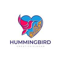 Hummingbird logo. Bird logo. Bird in heart vector design.