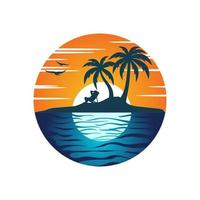 logotipo del paisaje de la isla de playa. vector de diseño de logotipo de playa. logo de playa al aire libre verano viajes sol vector stock