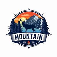 Ilustración de vector de logotipo creativo de ciervo y montaña