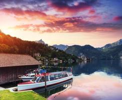 boat on a lake in Hallstatt Austria