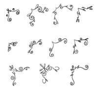 handdrawn Decorative swirls corners. Scroll corner, decorative ornament swirl shapes or elegant vintage frame vector