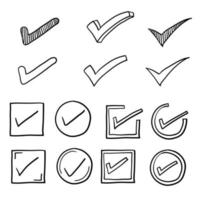 collection of hand drawn check mark signs isolated on white background with doodle style vector