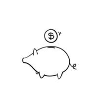 Piggy bank icon vector. Simple design on white background.with hand drawn doodle cartoon style vector