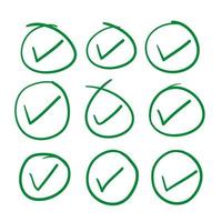 green circle Check mark icon with hand drawn doodle style vector