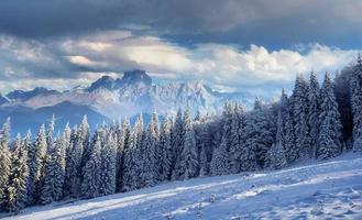 Mysterious winter landscape majestic mountains photo