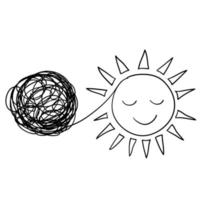 Tangled and unraveled circle and sun icon symbol for Personal growth, development, evolution. tangle, insight, mentor,Coaching, training, brainstorm,hand drawn doodle style vector