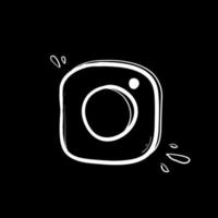 doodle camera icon with hand drawn doodle style vector isolated on black background