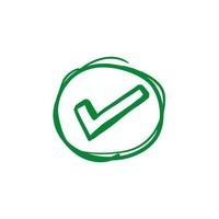 green circle Check mark icon with hand drawn doodle style vector