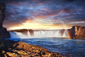 Godafoss waterfall at sunset. Beauty world. Iceland, Europe photo