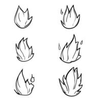 icono de llama de fuego dibujado a mano en estilo de dibujos animados de fideos vector