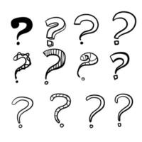 Set of hand drawn question marks. with cartoon line art style vector illustration