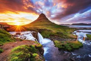 The picturesque sunset over landscapes and waterfalls. Kirkjufel photo