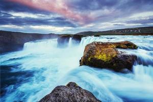 Godafoss waterfall at sunset, Iceland, Europe