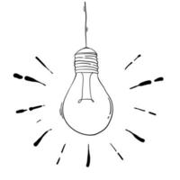 hand drawn light bulb illustration in doodle style for print, web vector