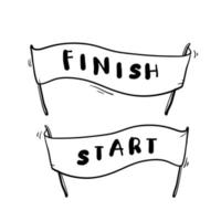 handdrawn start and finish line banners, streamers, flags for outdoor sport event, competition race, run. with doodle cartoon style vector