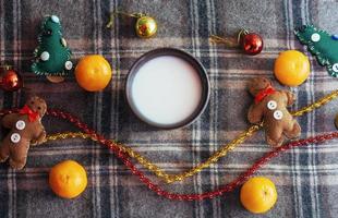 New year hot drink. Merry Christmas evening beverage. Milk for S photo