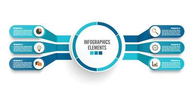 plantilla de infografía vectorial con etiqueta de papel 3d, círculos integrados. concepto de negocio con 6 opciones. para contenido, diagrama, diagrama de flujo, pasos, partes, infografías de línea de tiempo, flujo de trabajo, gráfico. vector