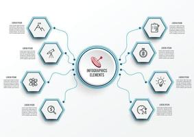 plantilla de infografía vectorial con etiqueta de papel 3d, círculos integrados. concepto de negocio con 8 opciones. para contenido, diagrama, diagrama de flujo, pasos, partes, infografías de línea de tiempo, flujo de trabajo, gráfico. vector