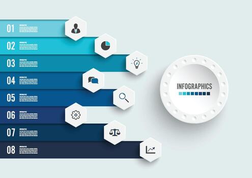 Infographic design vector and marketing icons can be used for workflow layout, diagram, annual report, web design. Business concept with 8 options, steps or processes.