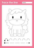 Trace the line and coloring with cute baby animal Horse vector