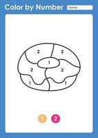 Color by number worksheet for kids learning numbers by coloring donut vector