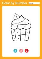 Color by number worksheet for kids learning numbers by coloring cupcake vector